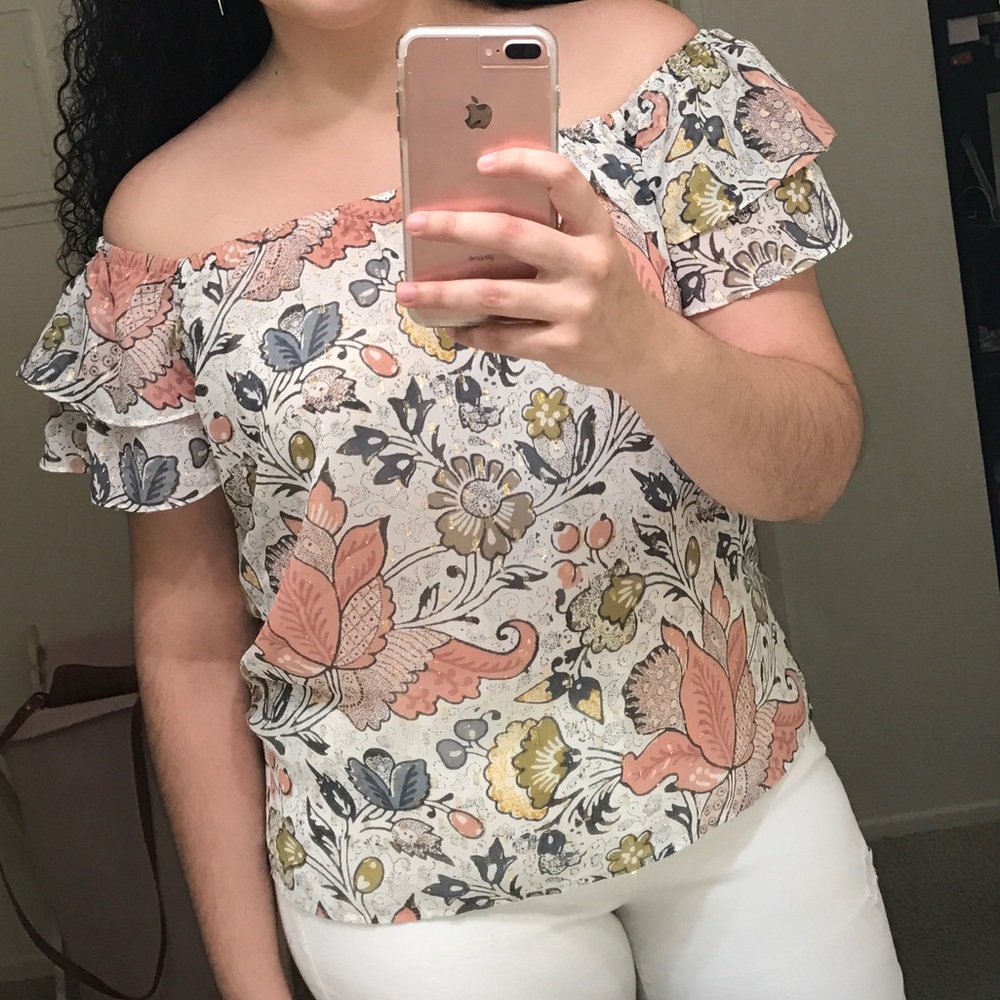 Gold shimmer Floral off the shoulder blouse